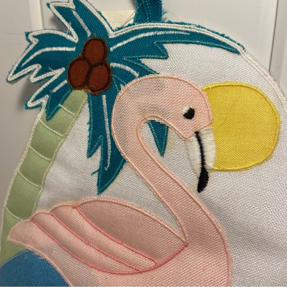 Vintage Flamingo Beach Pot Holder quilted beach theme kitchen decor Florida 90s - Picture 11 of 12